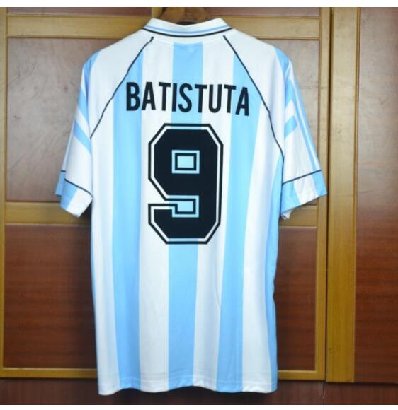 1996-98 Argentina Retro Home Kit Soccer Jersey #9 BATISTUTA